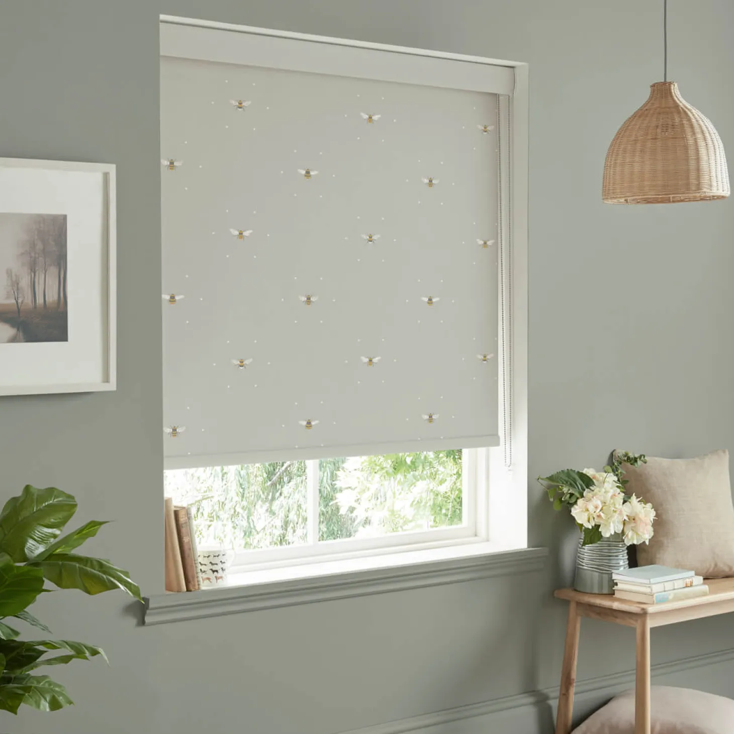 Bees Soft Linen Look Made to Measure Roller Blind