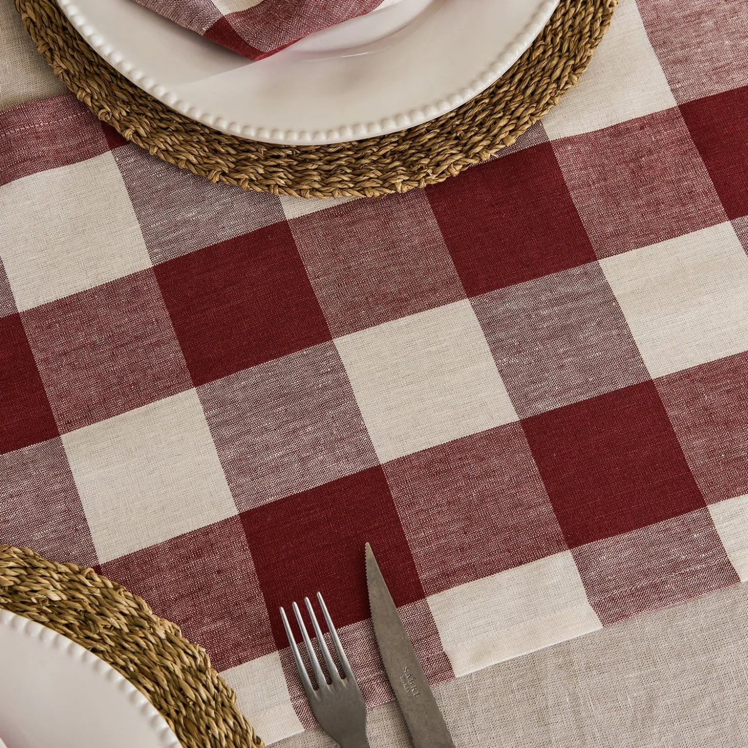 Rustic Red Gingham Linen Table Runner